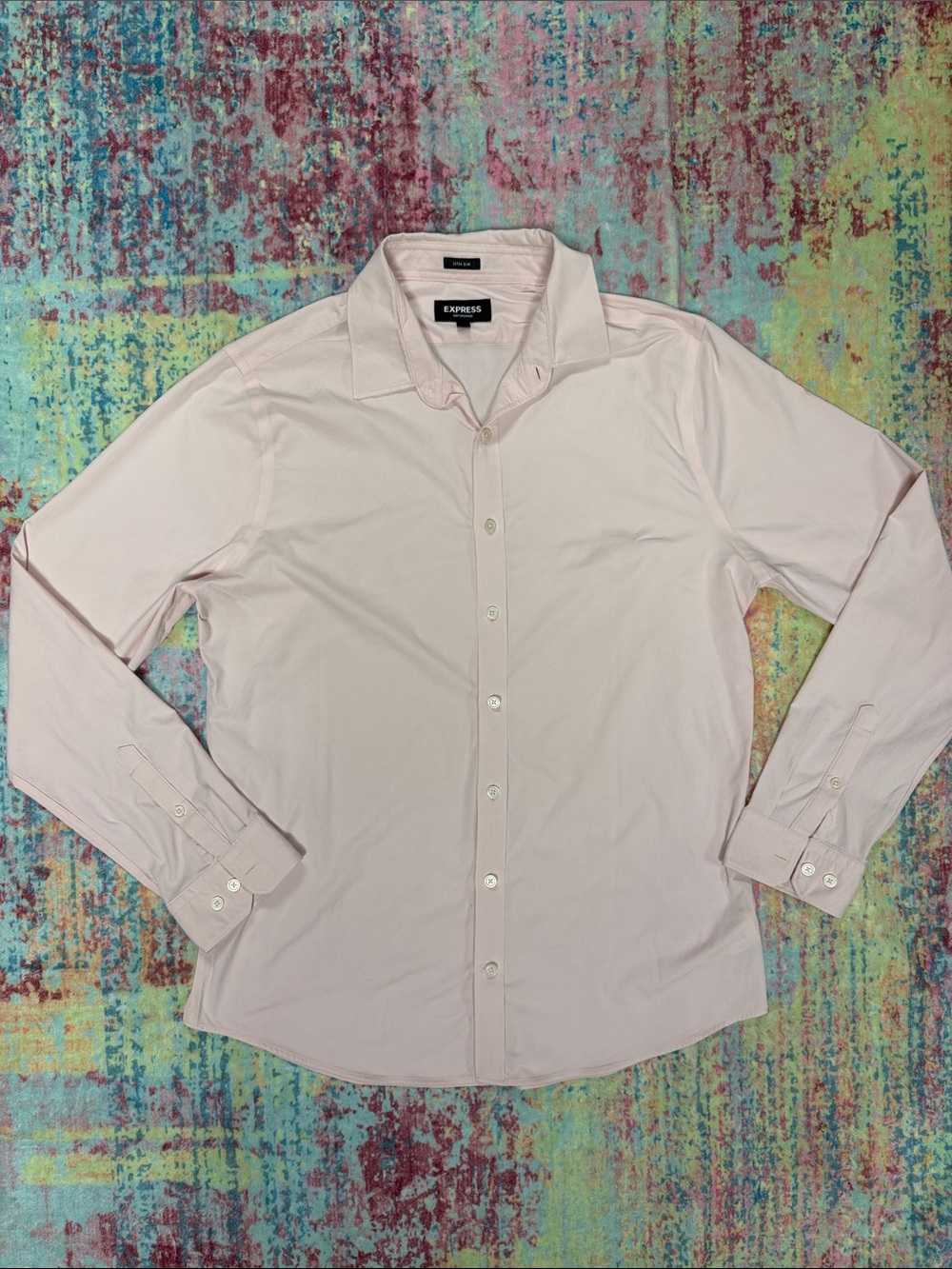 Express Men's Pale Pink Dress Shirt - Classic Collared Button-Up